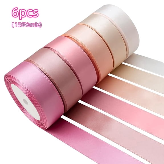 150 Yards Light Pink Satin Ribbon Set, 1 Inch Wide Polyester Ribbon for Gift Wrapping, Wedding, Party, Floral Arrangement & DIY Crafts