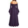 thumbnail image 5 of KICILVS Womens Halloween Costumes Plain Long Bell Sleeve Ruffle Trim Neck Drawstring Waist Flowy Maxi Party Dress Purple, 5 of 7