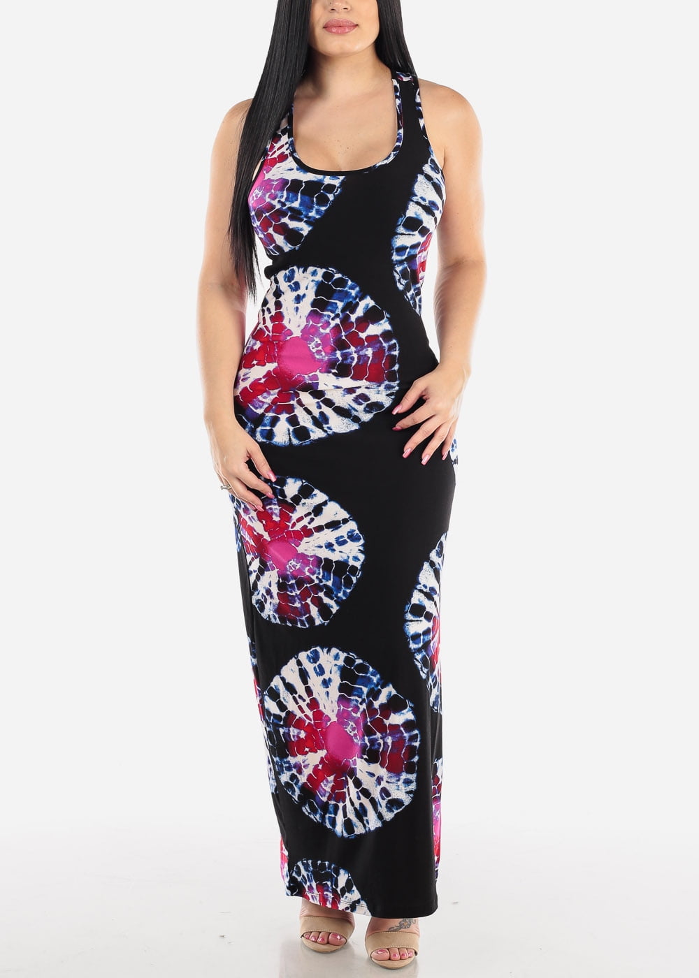 Moda Xpress Womens Sleeveless Maxi Dress Slit Side Round