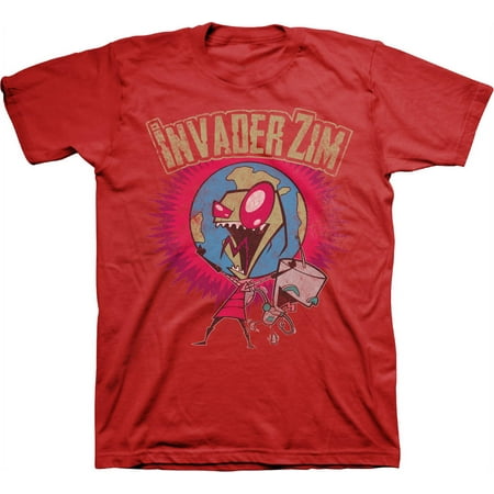 Mens Nickelodeon Invader Zim Shirt - Retro Nick Invader Zim tee - Classic Nick Graphic T-Shirt (Red, Medium)