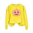 thumbnail image 4 of Ounisa Halloween Women's Pullover Thanksgiving Sweatshirt Pumpkin Horrible Smile Printed Crew Neck Blouse Long Sleeve Tops with Pocket, 4 of 5
