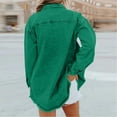thumbnail image 4 of Women’s Oversized Button Up Frayed Hem Shacket Long Sleeve Pockets Denim Jean Jacket Green L, 4 of 4