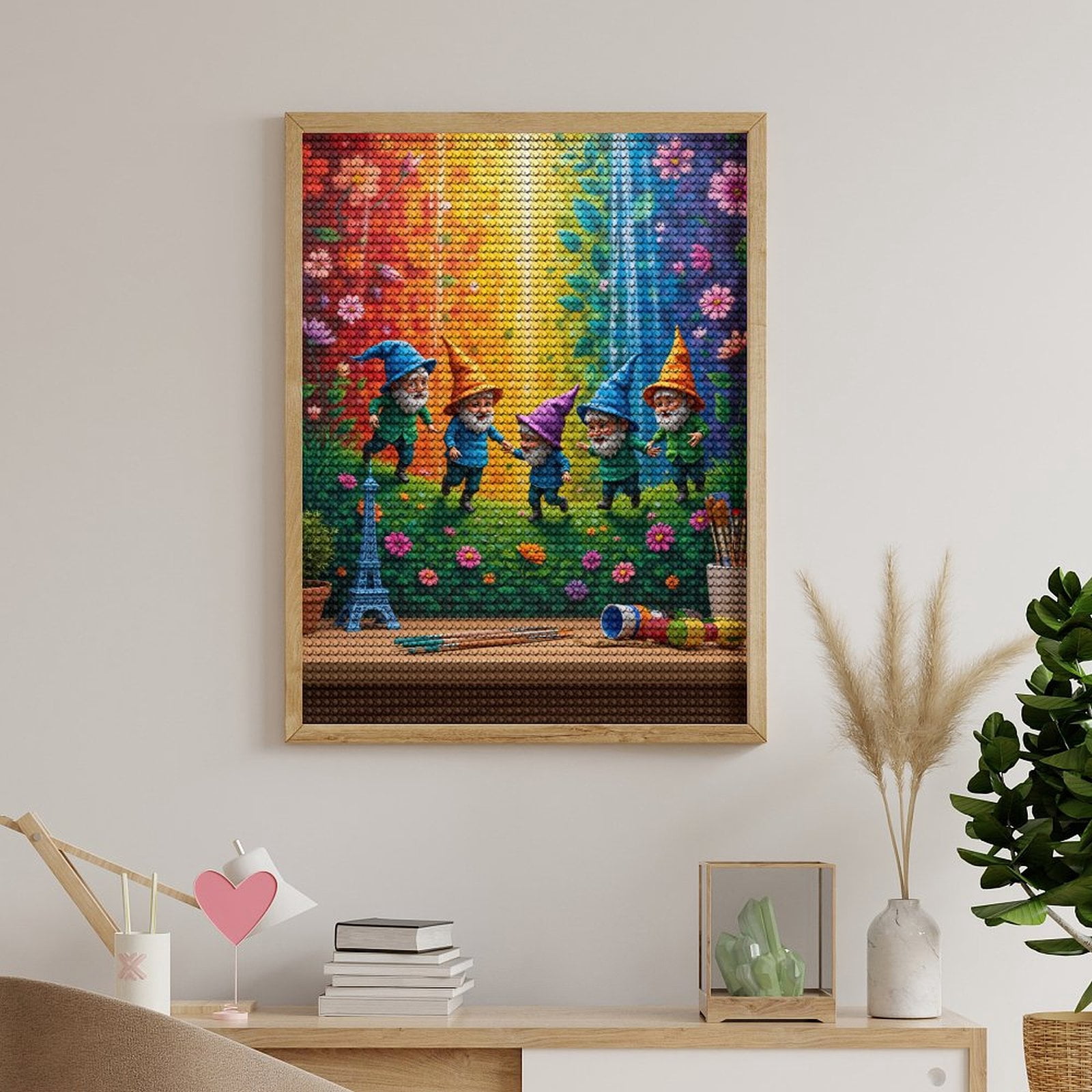 Diamond Art Kits for Adults, Garden Gnomes Rainbow Fun Scene 5D Diamond Painting Kits for Adults Beginners, DIY Full Drill Diamond Painting, Gem Art and Crafts 12x16