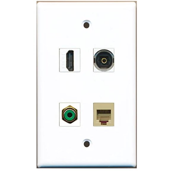 RiteAV - 1 Port HDMI 1 Port RCA Green 1 Port Phone RJ11 RJ12 Beige 1 Port Toslink Wall Plate