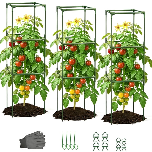 Garden Trellis 48" Tomato Cage Adjustable Metal Plant Cage for Climbing Plants Vegetables Flowers Fruits 3 Pack