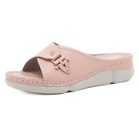 

TUOBARR Wedge Sandalss Women Womens Sandals with Arch Support Comfort Slip on Casual Beach Travel Walking Flats Wedge Shoes Pink