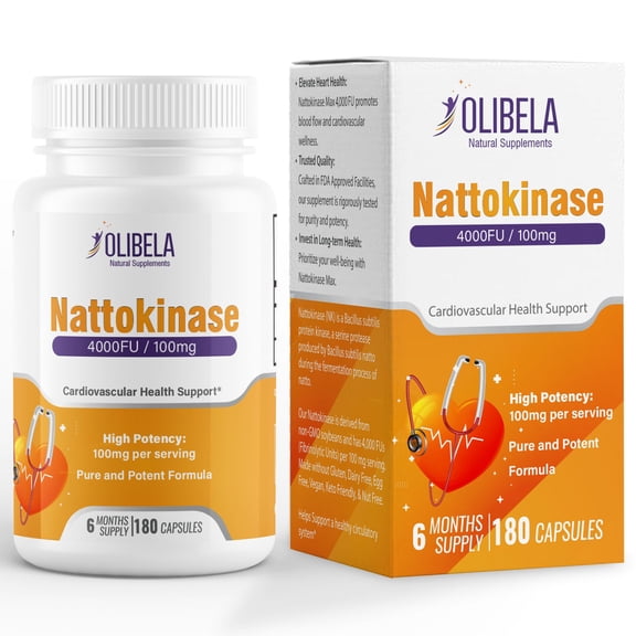 Olibela Nattokinase 4000FU 180 Vegan Capsules 100mg – Natural Circulation & Cardiovascular Support Supplement, Non-GMO, 3-Month Supply