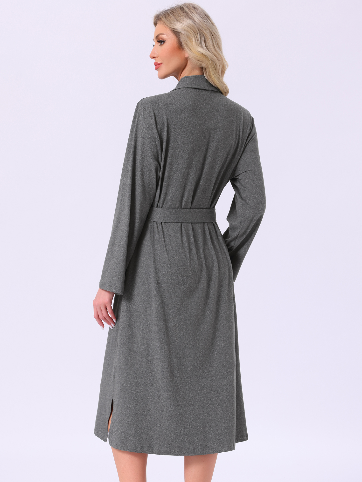 DARING DIVA Long Sleeve V-neck Kimono Midi Loungewear Bathrobe S Dark Gray