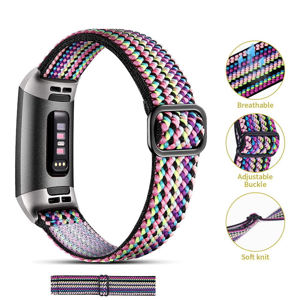 Soft Woven Fabric Replacement Accessory Strap for Charge 4/Charge 3/Charge 3 SE Maledan Compatible with Fitbit Charge 3 Bands and Fitbit Charge 4 Bands for Women Men Small Rainbow Pattern 