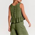 thumbnail image 4 of Completo Pantalone Lungo Conjunto de pantalones de 2 piezas para damas Chaleco de algodón plisado Top Pantalones de pierna recta Traje diario Cgtredaw Verde M para Mujer, 4 of 8
