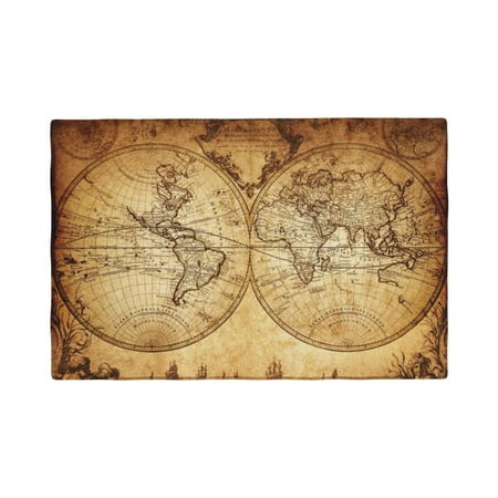

Table Placemats Set of 6 - Vintage Map Of World 12x18 In Faux Linen Double Heat Resistant Place Mats Cloth Indoor/Outdoor Placemats Washable Table Mats for Dining Kitchen Party