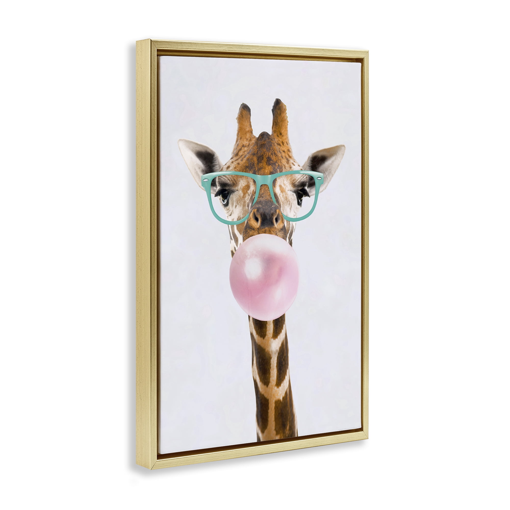 Stupell Industries Bubblegum Hipster Giraffe Animals Painting Gold Floater Framed Canvas Art Print Wall Art, 21 x 31