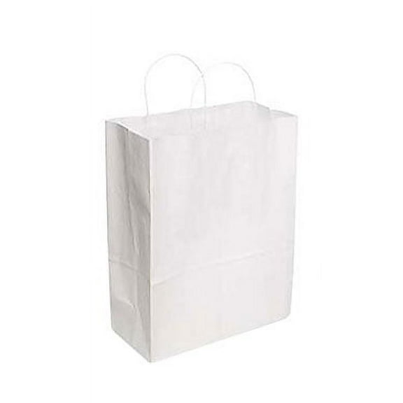 SSWBasics White Kraft Paper Shopping Bags - 13”L x 6”D x 15 ½”H - Case of 250