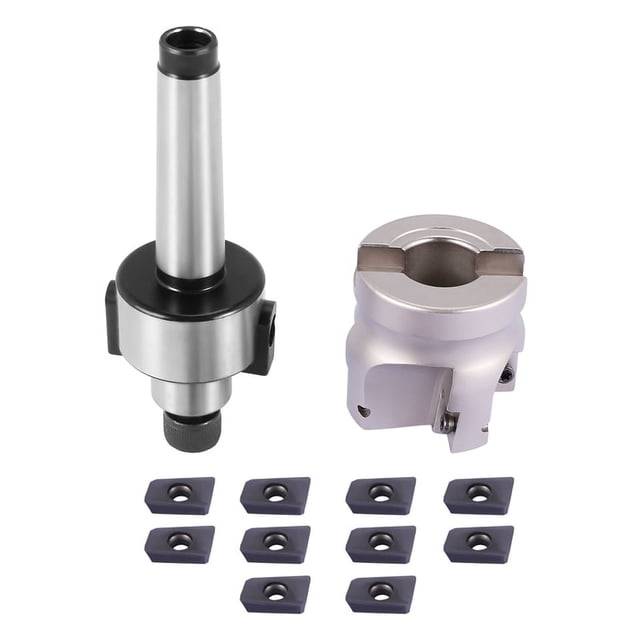 MT2 M10&50mm Face End Mill Cutter+10 pcs APMT1604 Carbide Insert Wrench CNC,Silver