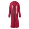 thumbnail image 4 of Baberdicy Women's Coat Solid Color Button Long Sleeve Loose Loose Zipper Long Cardigan Coat , Plus-Size Long Jacket, Zip-Pocket Duster, Casual Tall Coat Hot Pink Xl, 4 of 5