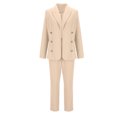 thumbnail image 4 of Scyoekwg Women's Button Lapel Business Casual Blazer Suit Set Fashion Slim 2 Piece Outfits Long Sleeve Blazer Jackets Pants Matching Set (Beige,S), 4 of 5