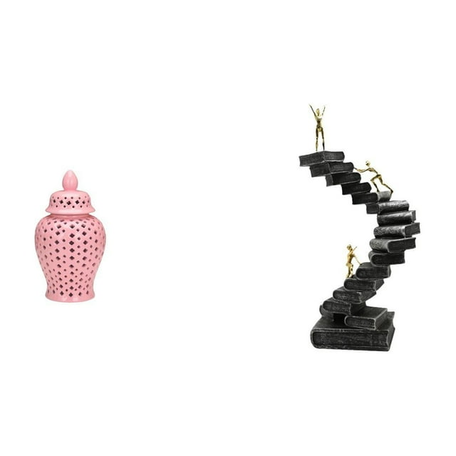 Jarra de jengibre de cerámica,Arreglo floral en jarrón de cerámica tipo tarro de jengibre,Estatua de escalera,Estatua de escalera de libros para trepar,decoración artística,Escultura de