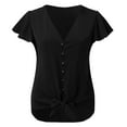 thumbnail image 4 of Alitao Shirts for Women Beach Vacation Clothes Women's Summer Deep V Neck Sleeve Button Down Front Tie Casual Tops Shirts Tshirts Shirts Womens Tops Dressy Casual Black M, 4 of 6