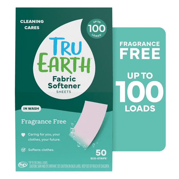 Tru Earth In-Wash Fabric Softener Sheets - Fragrance-Free - 50 Count, 100 Loads