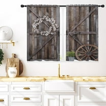 Farmhouse Kitchen Window Curtains 27.5 x 39 Inch Small Short Mini Cafe Rod Pocket Rustic Wooden Barn Door Western for Living Bedroom Room Home Treatment Set of 2 Curtain Panels Drapes Tiers