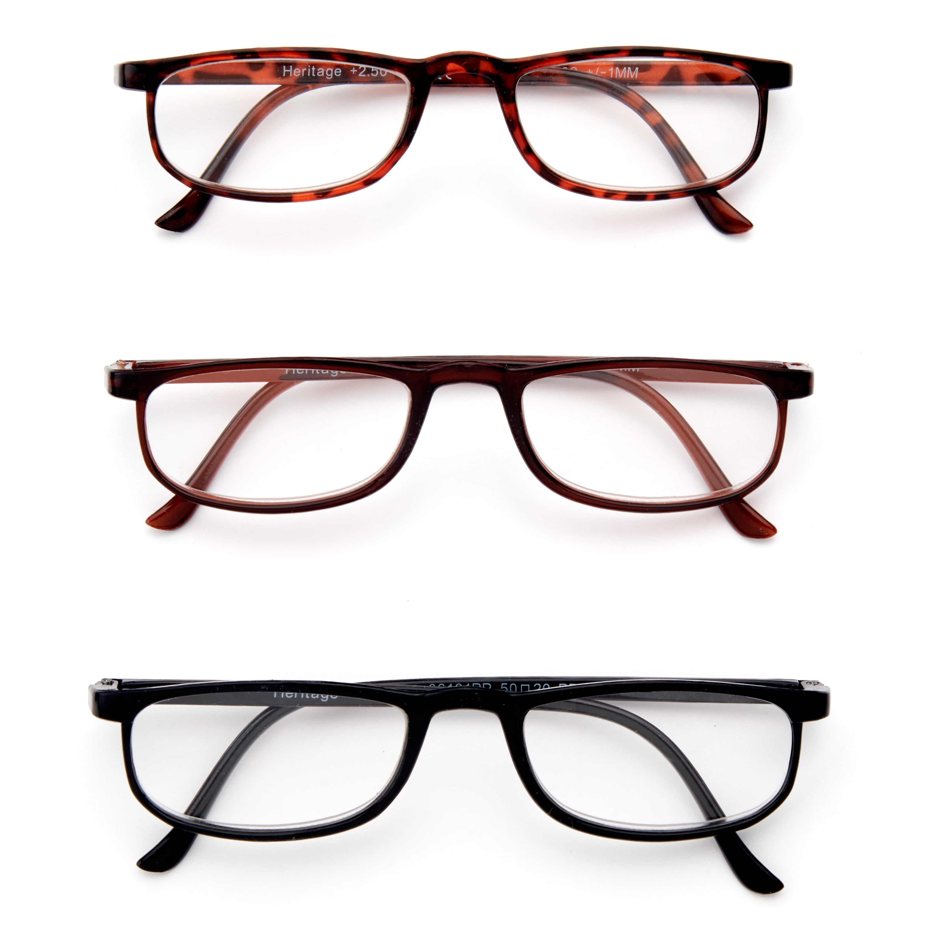 Equate Heritage Reading Glasses, +2.50, Assorted Colors, 3 Pack