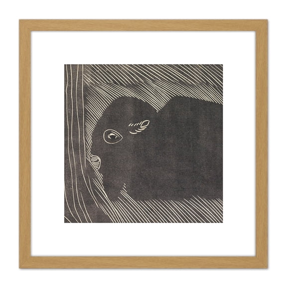 Samuel Jessurun De Mesquita Reclining Bison 8X8 Inch Square Wooden Framed Wall Art Print Picture with Mount