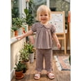 thumbnail image 5 of Lairauiy Baby Toddler Girls Pants Clothes Set 6 12 18 24 Months 2T 3T 4T Short Puff Sleeve Doll Collar Plaid Tops Pants Summer Outfits, 5 of 9