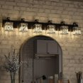 thumbnail image 5 of 6-Light Modern Crystal Bathroom Vanity Lights Black Bathroom Light Fixtures Crystal Vanity Shower Lights Over Mirror, Mirror Glass Crystal Bathroom Vanity Lighting Fixtures, 5 of 7