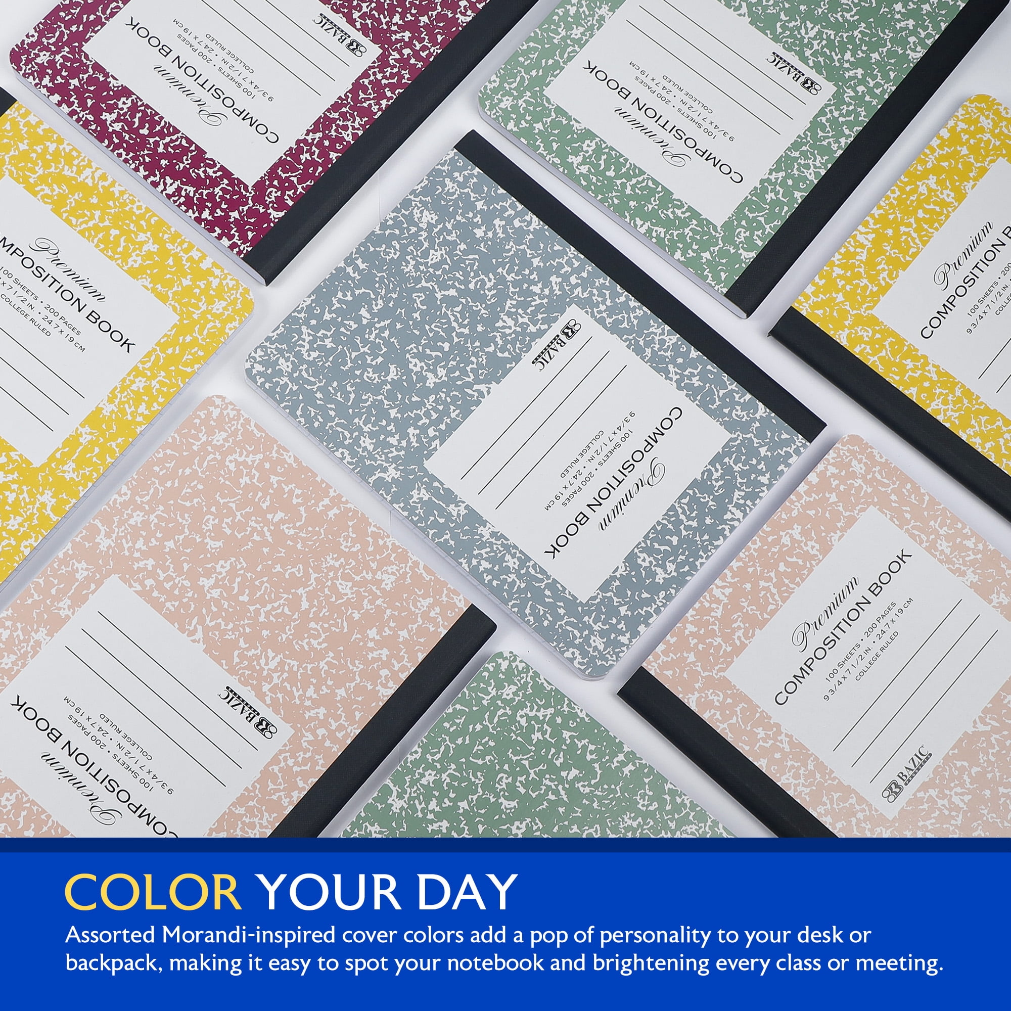 BAZIC Composition Notebook College Ruled, 100 Sheets Morandi Colors Premium Marble Cover Notebooks, 6-Pack