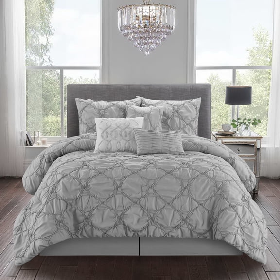 Nanshing Minny Puckered Pintuck 7-Piece Comforter Set, California King, Grey