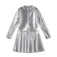 thumbnail image 3 of YONGHS Kids Girls Shinny Metallic Ice Skating Dress Long Sleeve Leotard Dancewear Silver 14, 3 of 7