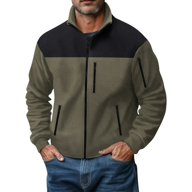 pstuiky camisa de manga larga para hombre, Camisa de manga larga con cuello alto, botones y bolsillos laterales para hombre salir tops m