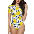 thumbnail image 2 of Goofa Tropical Lemon Printed Women Rash Guard Short Sleeve,Tummy control Swimsuit Surfing Swimsuit Bathing Suit One Piece Swimsuit UPF 50-X-Large, 2 of 9