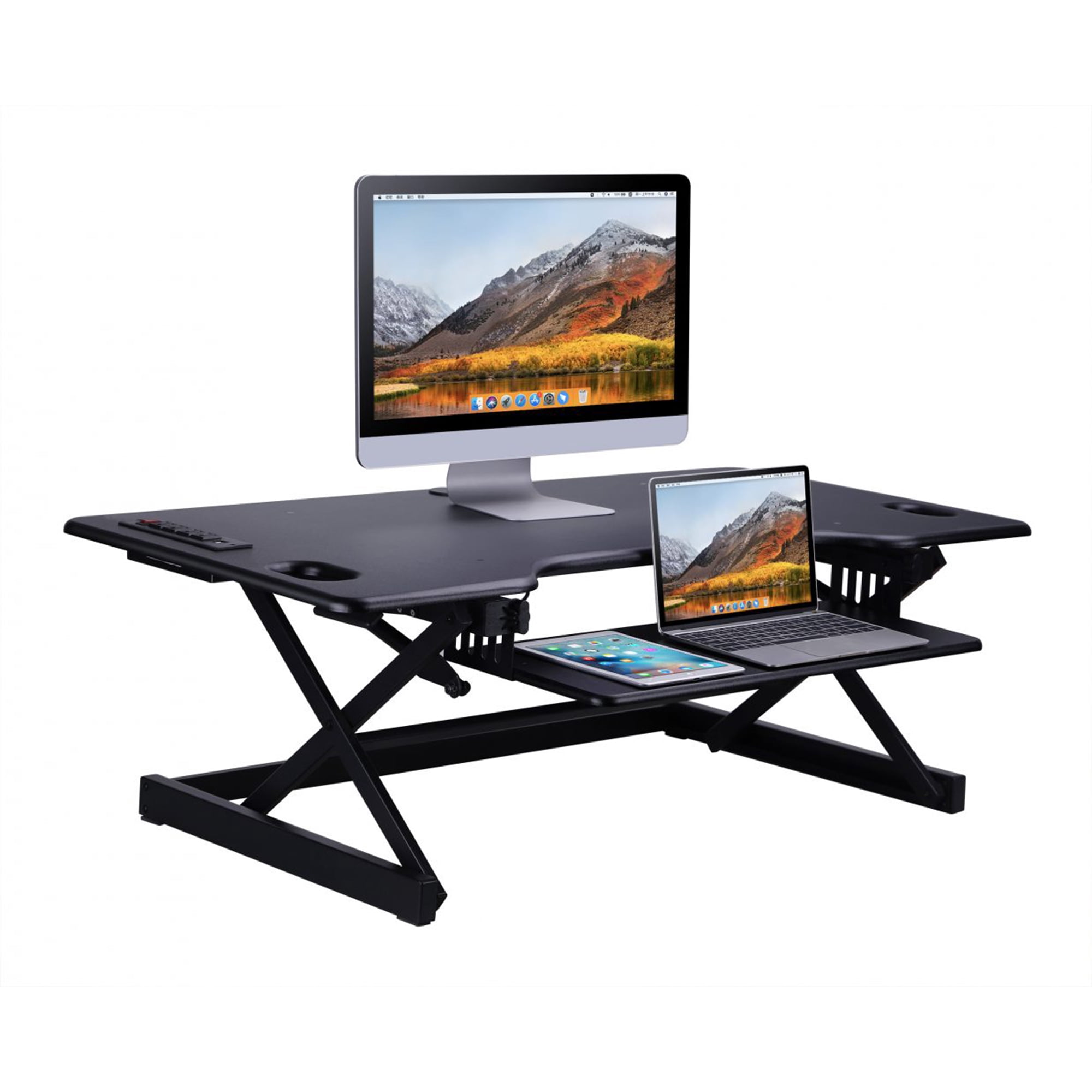 Rocelco 46" Adjustable Standing Desk Converter/Desktop AC USB Charger - Black