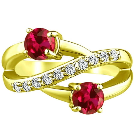 Round Twist Ring cr Ruby & Diamond Band Wedding .14k Yellow Gold 2.02 tcw