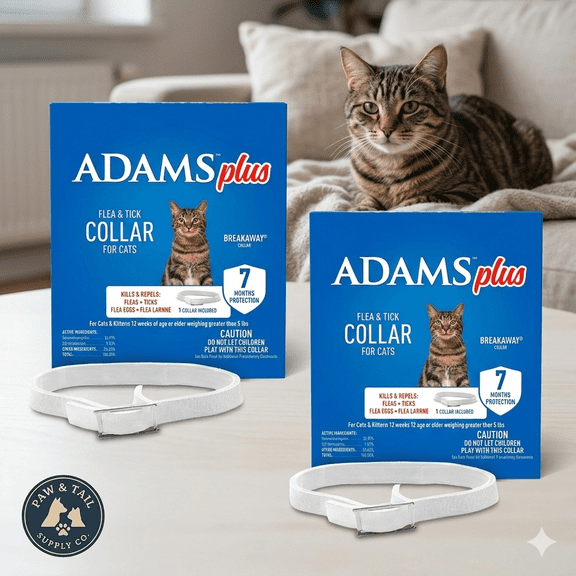 Adams Plus Flea & Tick Collar for Cats Water-Resistant Up to 7 Months Protection 2PCK