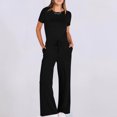 thumbnail image 2 of Kaemgyyd Workout Jumpsuits for Women Short Sleeve Crew Neck Wide Leg Pants Rompers Drawstring Solid Active Sweatpants Jumpsuit, 2 of 7