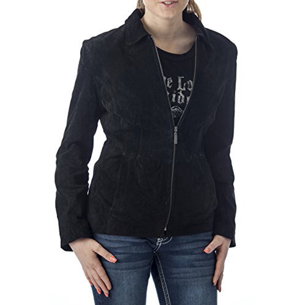 Reed Reed Women's Genuine Suede Leather Fashion Jacket (Medium, Black