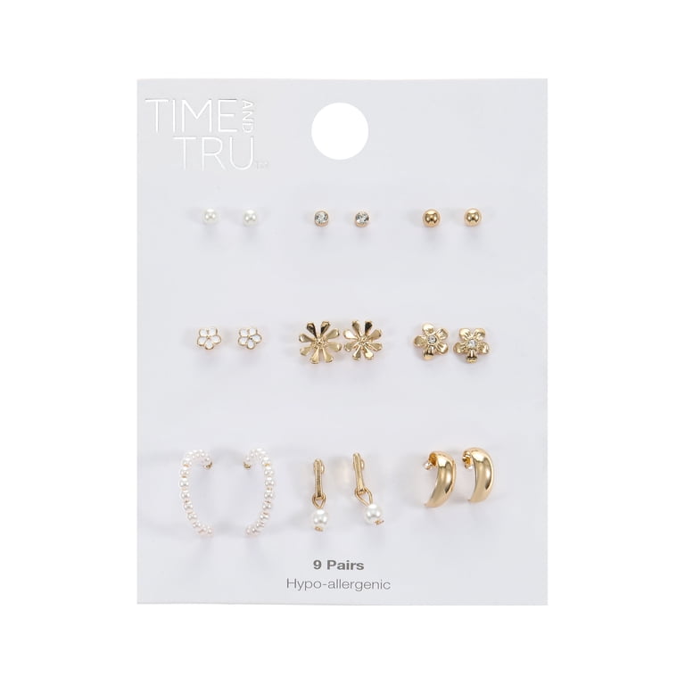 Time and Tru Women's Gold Stud and Hoop Earring Collection, 9 Pairs photo 5