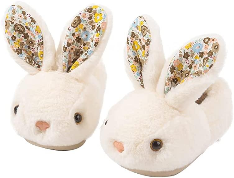 shuwee Girls Toddler Slippers Boys House Shoes for Little Kids Cute with Bunny Design Plush