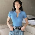 thumbnail image 4 of Women's Tops Short Sleeve V-Neck Turn-down Collar Casual Shirts Blouse Tee T-Shirt, 4 of 6