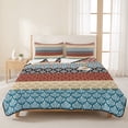 thumbnail image 3 of Full Quilt Set 78''x90'', Boho Orange Lightweight Bedspread Coverlet Set with 2 Pillow Shams, Yellow Geometric Stripes Turquoise Bohemia Breathable All Season Quilt Bedding for Bedroom/Guest Room, 3 of 9