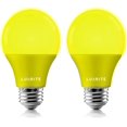thumbnail image 2 of GEREMF-A19 Yellow LED Bug Light Bulbs, 60W Equivalent, Non-Dimmable, UL Listed, E26 Standard Base, Indoor Outdoor, Porch, Deck, Patio, Backyard, Front Door, Home Lighting (2 Pack), 2 of 4