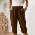 thumbnail image 7 of Women's Cotton Linen Bermuda Shorts Elastic Waist Drawstring Casual Knee-Length Shorts with Pockets Brown M, 7 of 7
