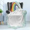 thumbnail image 4 of Cartoon Soft Flannel Fleece Throw Blanket, Childish Like Drawing Image with Happy Clouds and Sun Vivid Rainbow Print, Cozy Plush for Indoor and Outdoor Use, 60" x 80", Multicolor, by Ambesonne, 4 of 5