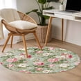 thumbnail image 4 of Round Area Rug 3 Ft, White Pink Flower Washable Non-Slip Circle Carpet for Living Room/Bedroom, Shabby Chic Spring Vintage Leaf Green Low-Profile Small Floor Mats Collection Rugs for Indoor, 4 of 8