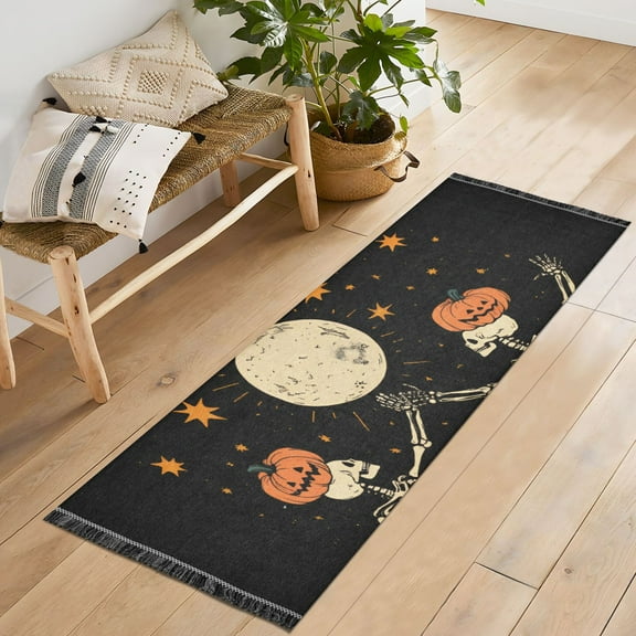 Yayeee Runner Rug for Bedroom 2'x6' Machine Washable Hallway Non Slip Mat, Black Halloween Dancing