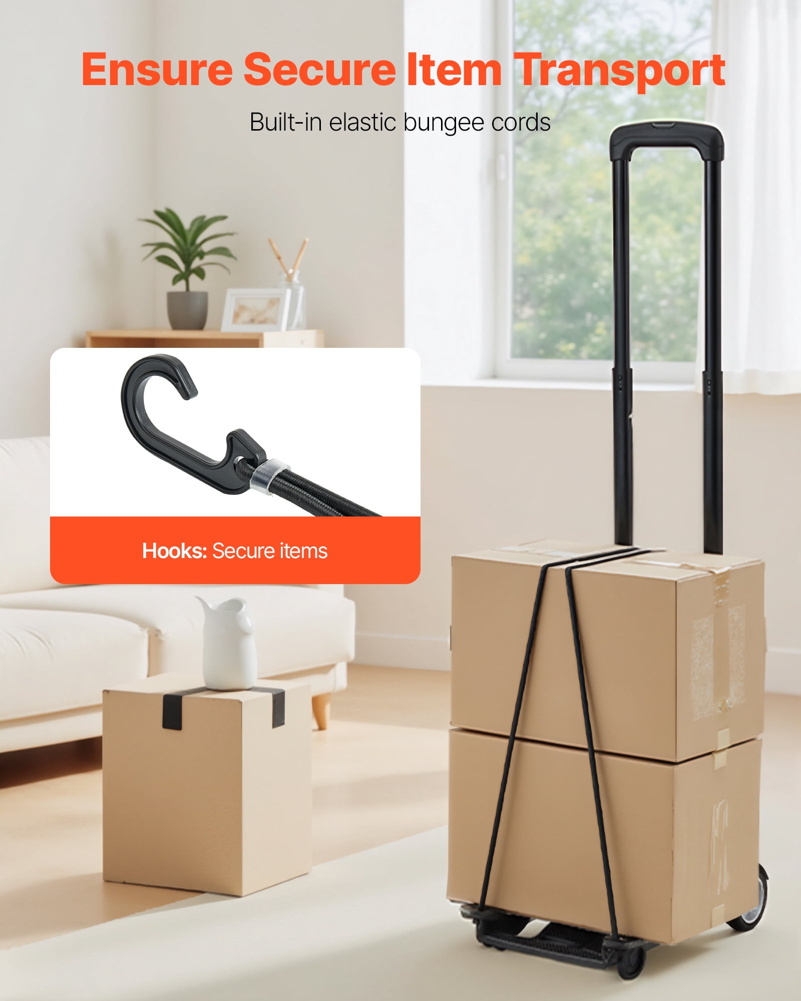 VEVOR Folding Hand Truck, 110 lbs Load Capacity, Collapsible Luggage Cart with 2 Wheels & 1 Elastic Rope, Utility Dolly Platform Cart for Airport Travel Furniture Luggage Office Moving, Black