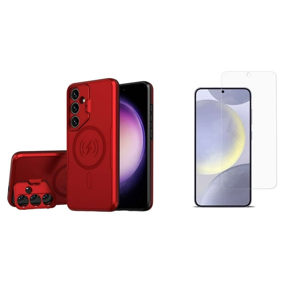 Bolt Alloy Series Cover Case with Tempered Glass Screen Protector for Samsung Galaxy S24 - Titan Red