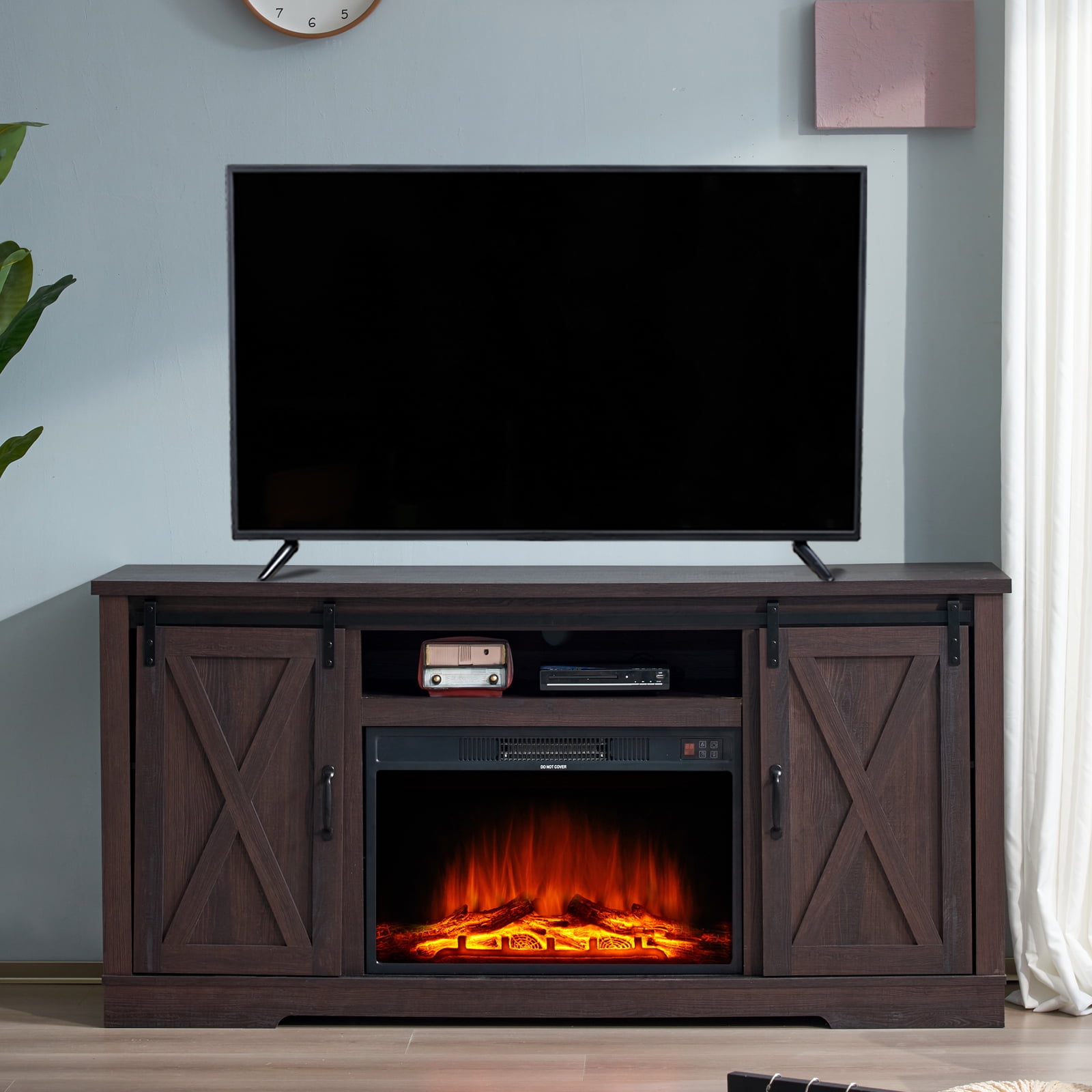 AMERLIFE Fireplace TV Stand with Sliding Barn Door for TVs up to 73
